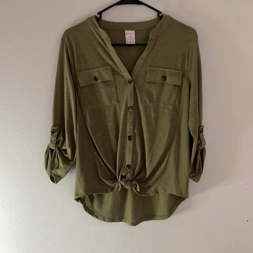 Cute army green top. Brand new with tags. Size L from No Boundaries.